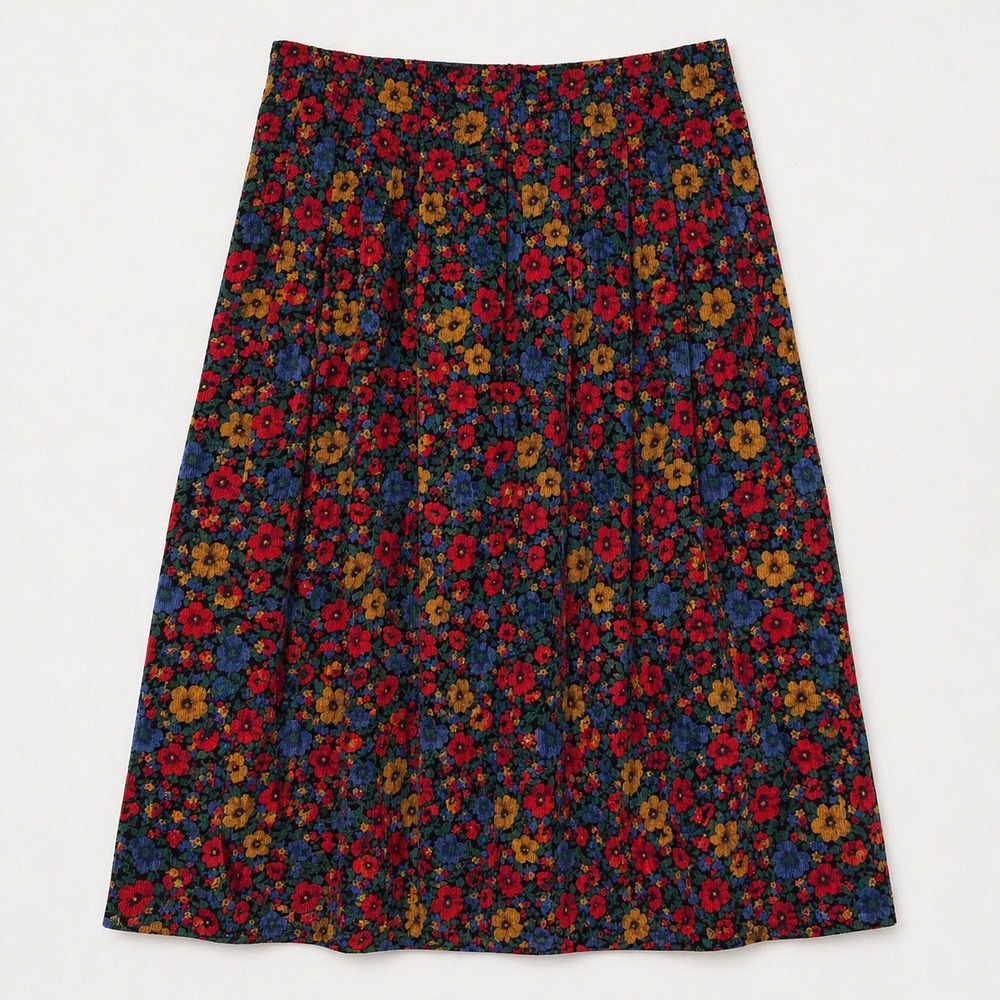 Vtg Corduroy Prairie Cottagecore Tiered Midi Skirt Cotton Boho Earth Tones XL